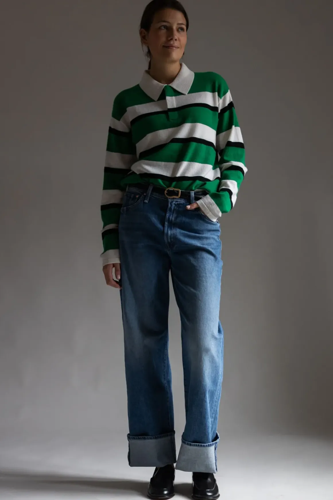 Genser - Striped Rugby Rainforest/Cream