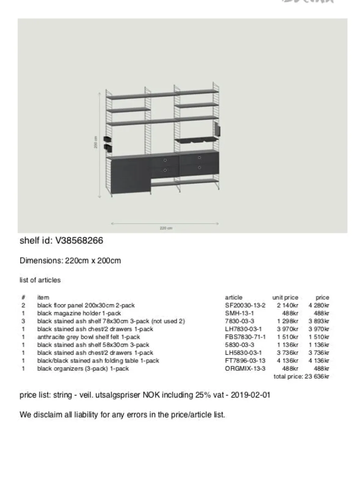 Gulvreol - m/Bord 220x200xd30 Sort