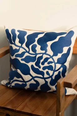 Putetrekk - Leaves Embroidered 48x48cm Blue