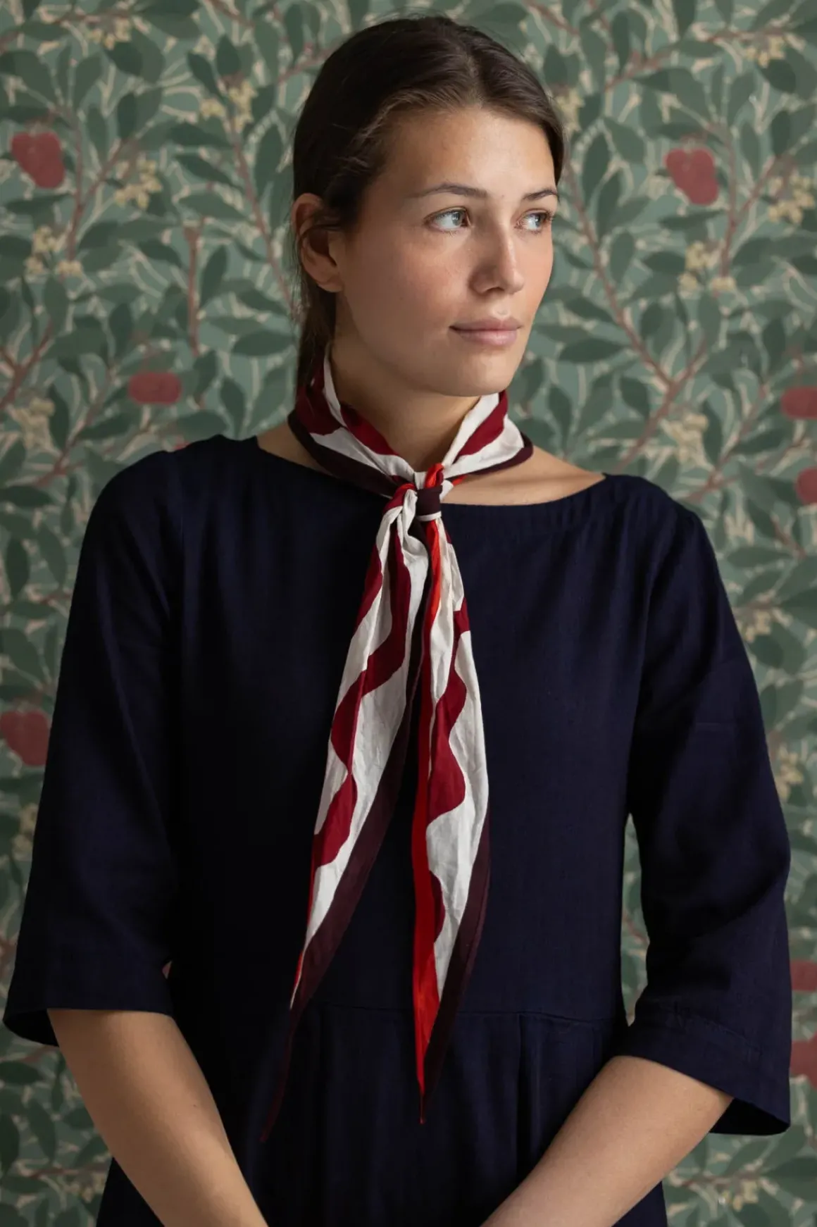 Skjerf - Ribbon Print Cotton Garnet