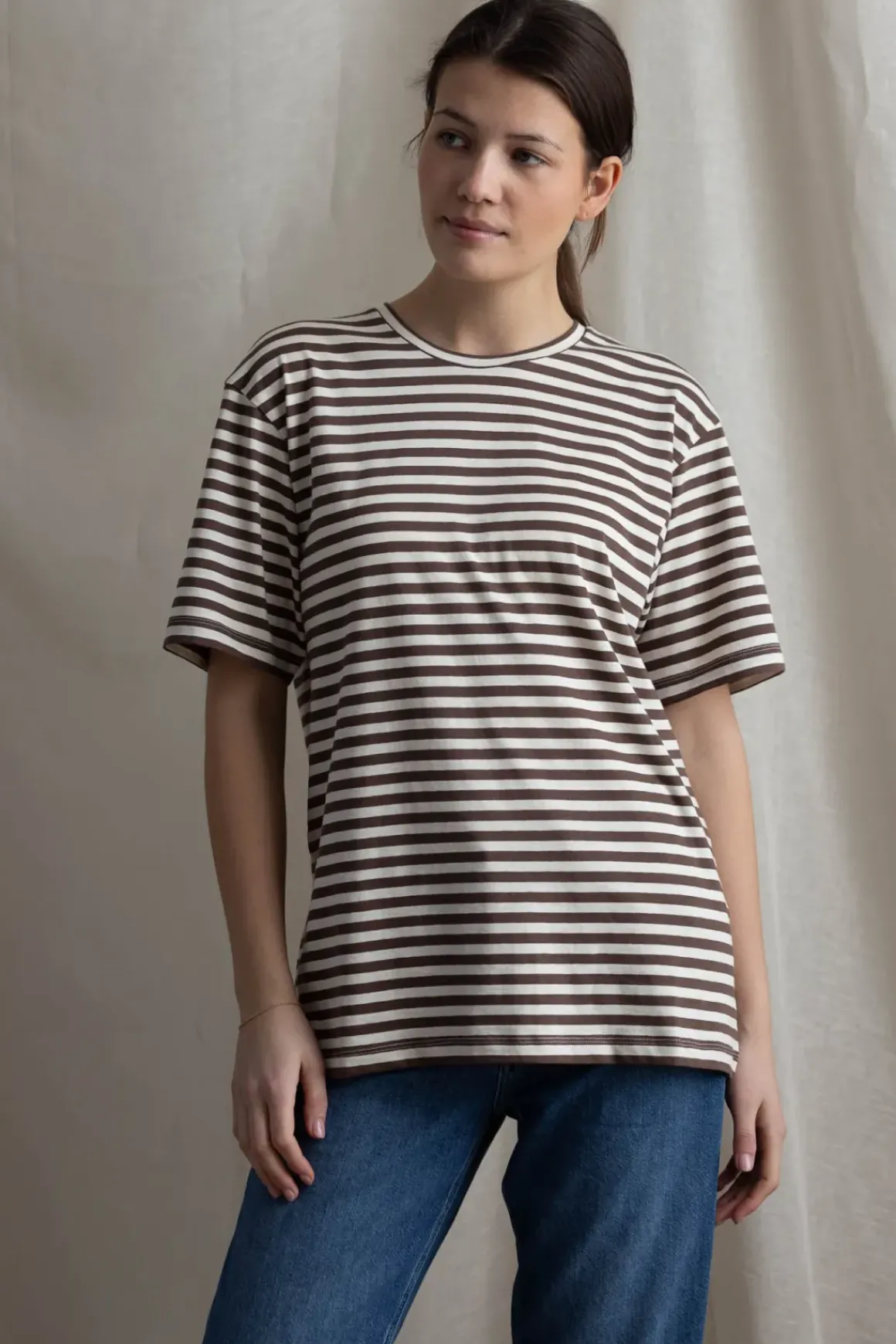 T-Skjorte - Classic Circular Tee Striped Mix Coffee