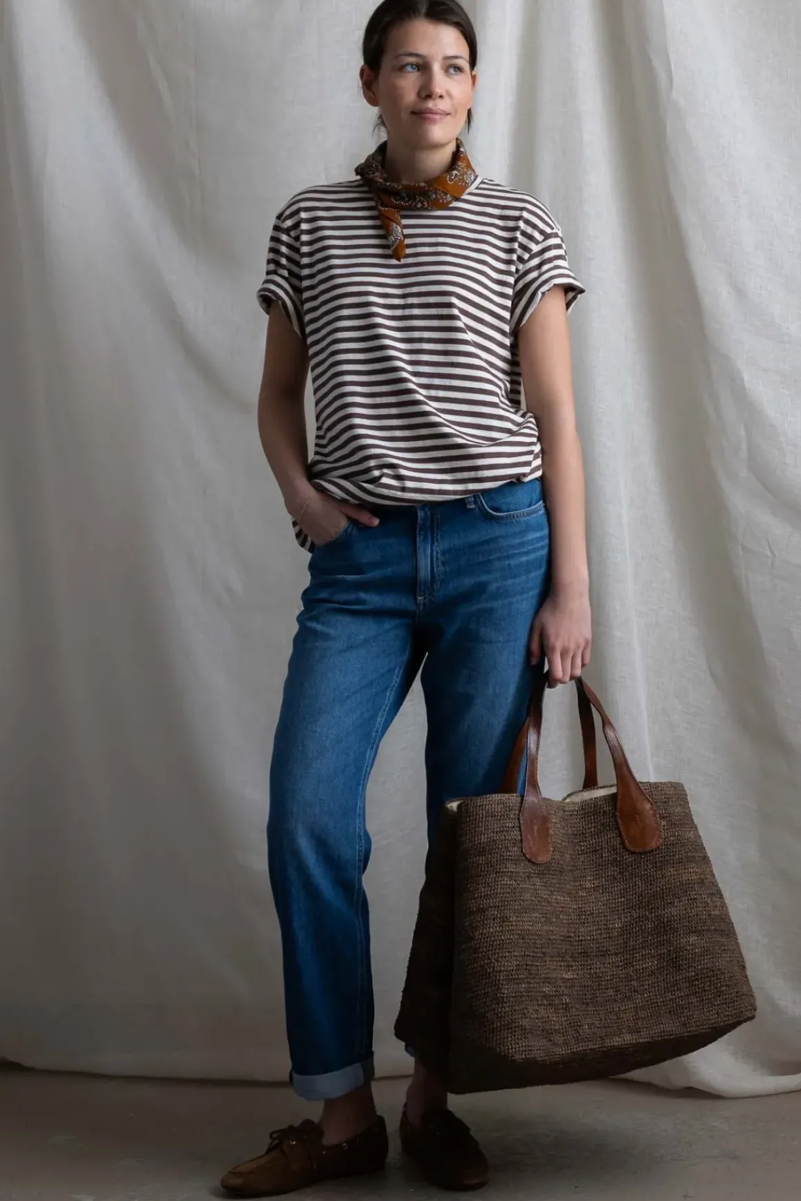 T-Skjorte - Classic Circular Tee Striped Mix Coffee